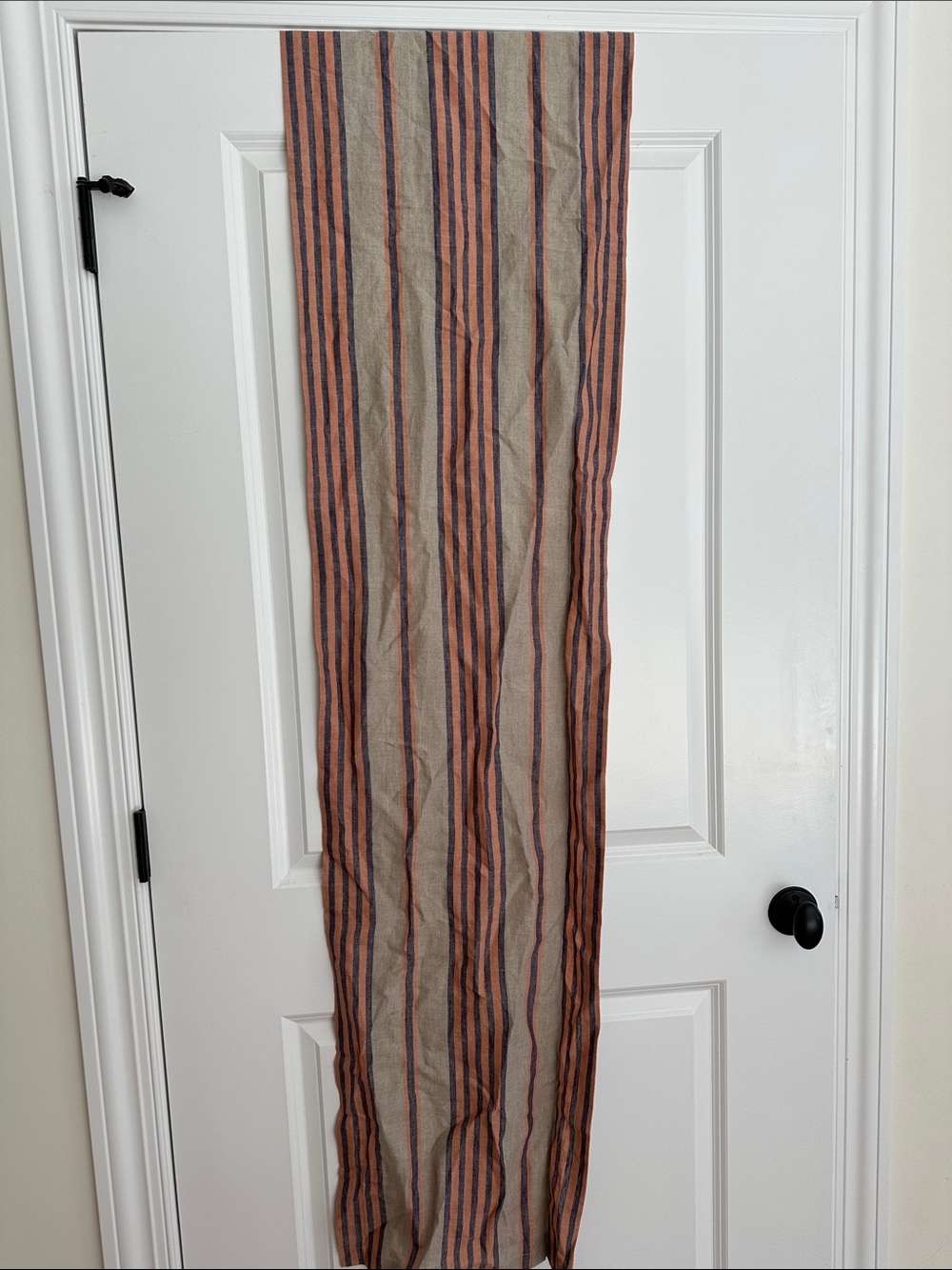 100% Linen 108 inch Williams Sonoma Striped Table Runner in Beige, Orange & Navy